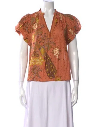Pre-owned Ulla Johnson Floral Print V-neck Blouse In Orange