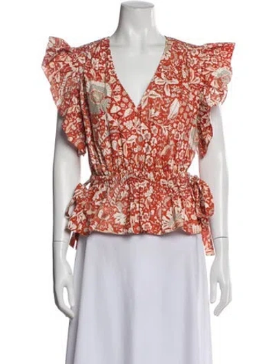 Pre-owned Ulla Johnson Floral Print V-neck Blouse In Orange
