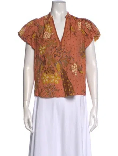 Pre-owned Ulla Johnson Floral Print V-neck Blouse In Orange