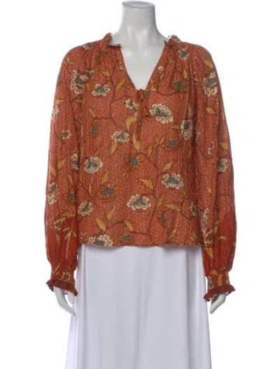 Pre-owned Ulla Johnson Floral Print V-neck Blouse In Orange