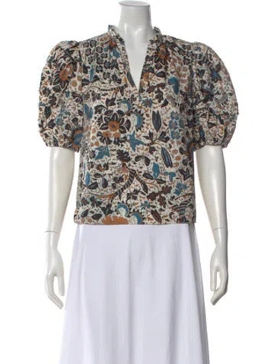 Pre-owned Ulla Johnson Floral Print V-neck Blouse In Orange