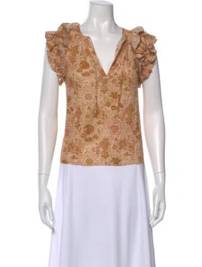 Pre-owned Ulla Johnson Floral Print V-neck Blouse In Orange