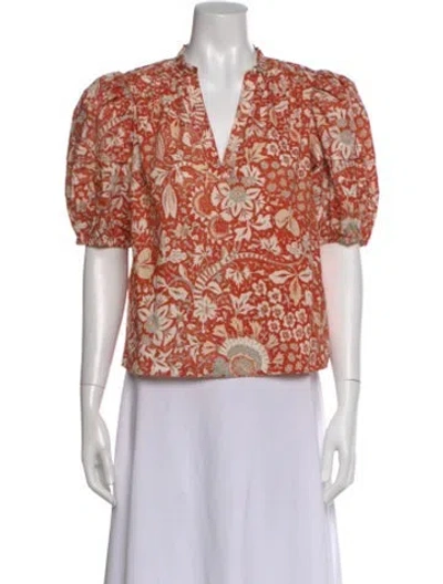 Pre-owned Ulla Johnson Floral Print V-neck Blouse In Orange