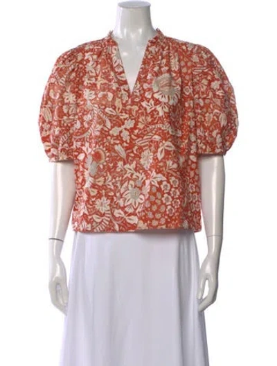 Pre-owned Ulla Johnson Floral Print V-neck Blouse In Orange