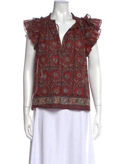 Pre-owned Ulla Johnson Floral Print V-neck Blouse In Orange