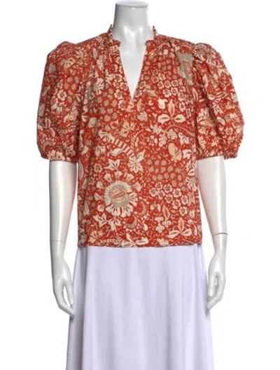 Pre-owned Ulla Johnson Floral Print V-neck Blouse In Orange