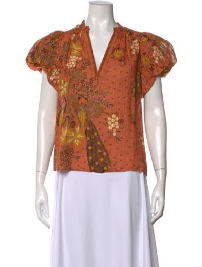 Pre-owned Ulla Johnson Floral Print V-neck Blouse In Orange
