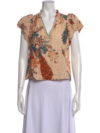 Pre-owned Ulla Johnson Floral Print V-neck Blouse In Orange