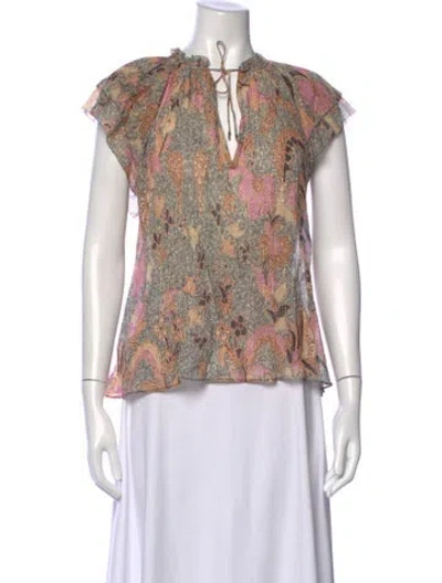 Pre-owned Ulla Johnson Floral Print V-neck Blouse In Orange
