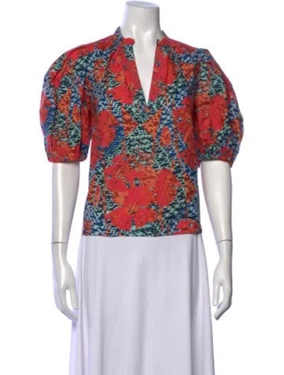 Pre-owned Ulla Johnson Floral Print V-neck Blouse In Orange