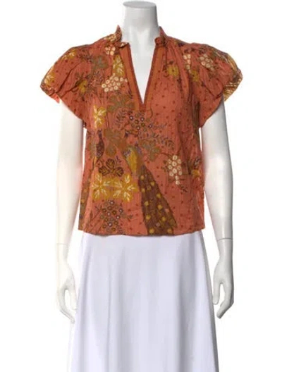 Pre-owned Ulla Johnson Floral Print V-neck Blouse In Orange