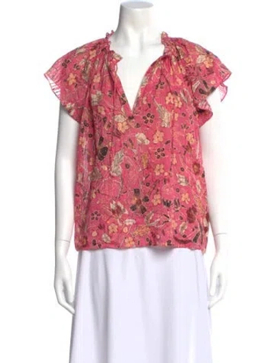 Pre-owned Ulla Johnson Floral Print V-neck Blouse In Pink