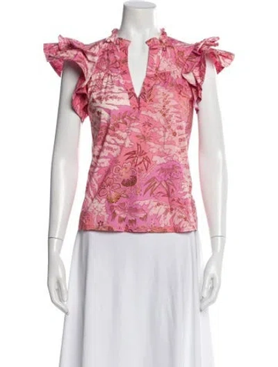 Pre-owned Ulla Johnson Floral Print V-neck Blouse In Pink