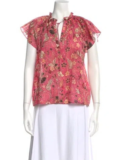 Pre-owned Ulla Johnson Floral Print V-neck Blouse In Pink