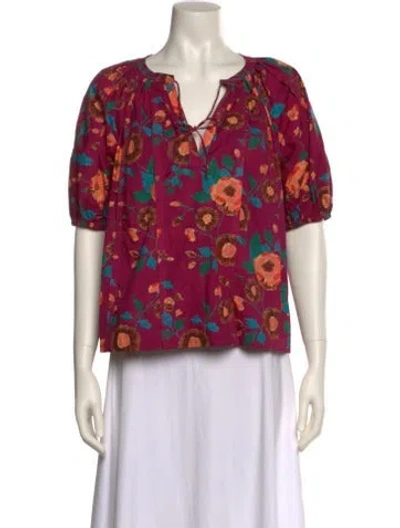 Pre-owned Ulla Johnson Floral Print V-neck Blouse In Pink