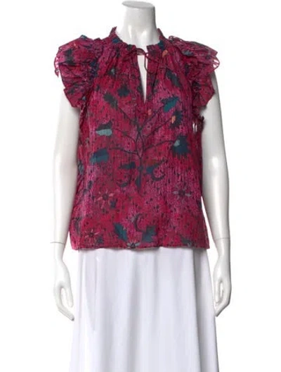 Pre-owned Ulla Johnson Floral Print V-neck Blouse In Pink
