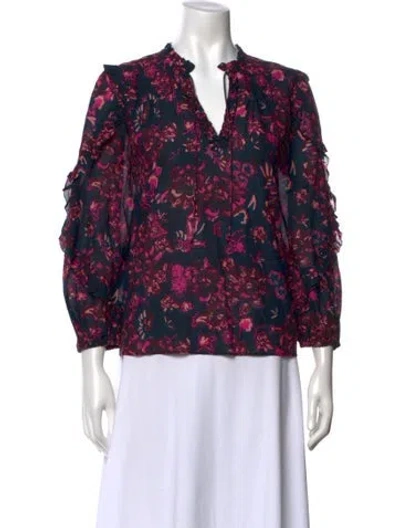Pre-owned Ulla Johnson Floral Print V-neck Blouse In Pink