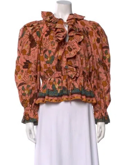 Pre-owned Ulla Johnson Floral Print V-neck Blouse In Pink