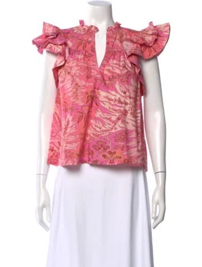 Pre-owned Ulla Johnson Floral Print V-neck Blouse In Pink
