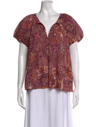 Pre-owned Ulla Johnson Floral Print V-neck Blouse In Pink