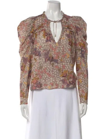 Pre-owned Ulla Johnson Floral Print V-neck Blouse In Pink