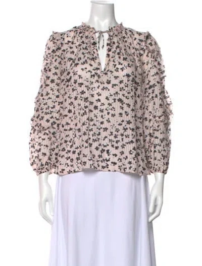 Pre-owned Ulla Johnson Floral Print V-neck Blouse In Pink