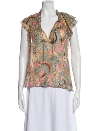 Pre-owned Ulla Johnson Floral Print V-neck Blouse In Pink
