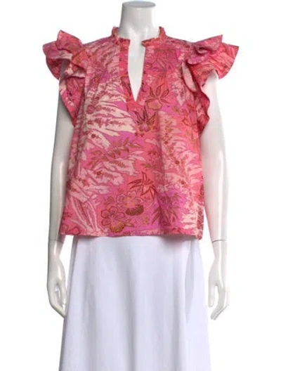 Pre-owned Ulla Johnson Floral Print V-neck Blouse In Pink