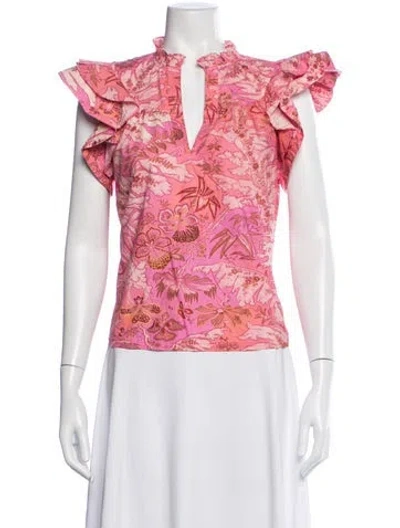 Pre-owned Ulla Johnson Floral Print V-neck Blouse In Pink
