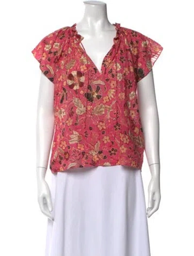 Pre-owned Ulla Johnson Floral Print V-neck Blouse In Pink