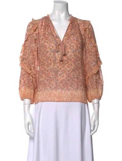 Pre-owned Ulla Johnson Floral Print V-neck Blouse In Pink