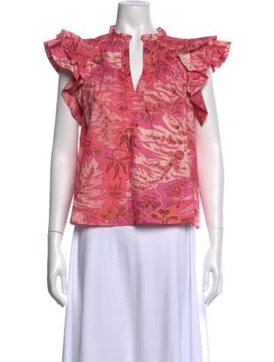 Pre-owned Ulla Johnson Floral Print V-neck Blouse In Pink