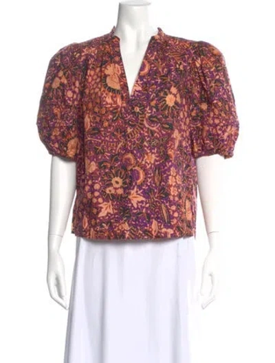 Pre-owned Ulla Johnson Floral Print V-neck Blouse In Purple
