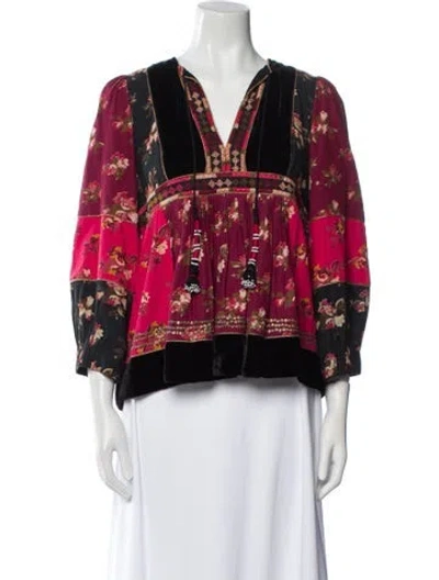 Pre-owned Ulla Johnson Floral Print V-neck Blouse In Purple