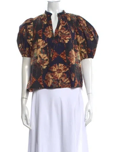 Pre-owned Ulla Johnson Floral Print V-neck Blouse In Purple