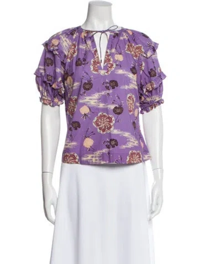 Pre-owned Ulla Johnson Floral Print V-neck Blouse In Purple