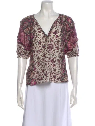 Pre-owned Ulla Johnson Floral Print V-neck Blouse In Purple