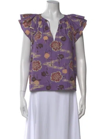Pre-owned Ulla Johnson Floral Print V-neck Blouse In Purple