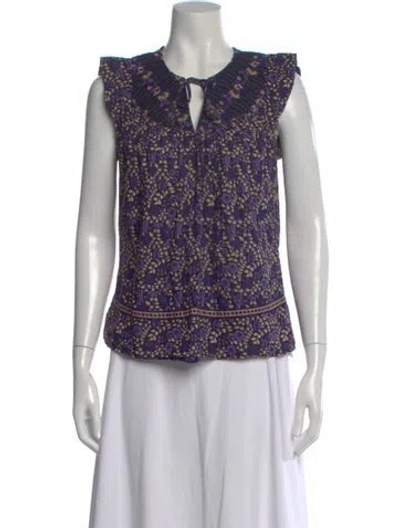 Pre-owned Ulla Johnson Floral Print V-neck Blouse In Purple