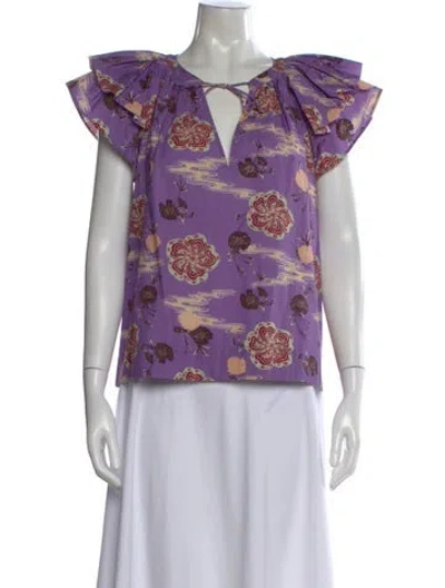 Pre-owned Ulla Johnson Floral Print V-neck Blouse In Purple
