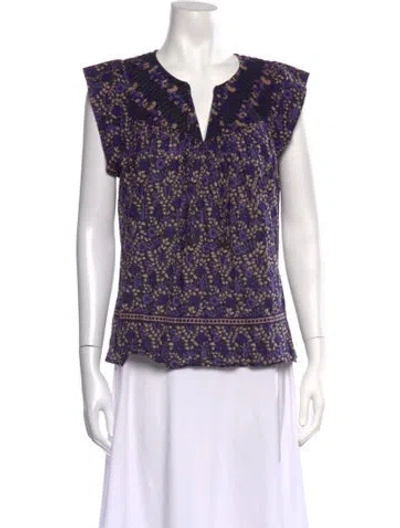 Pre-owned Ulla Johnson Floral Print V-neck Blouse In Purple