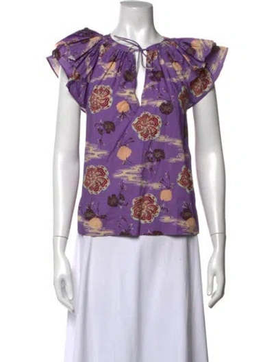 Pre-owned Ulla Johnson Floral Print V-neck Blouse In Purple