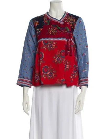 Pre-owned Ulla Johnson Floral Print V-neck Blouse In Red