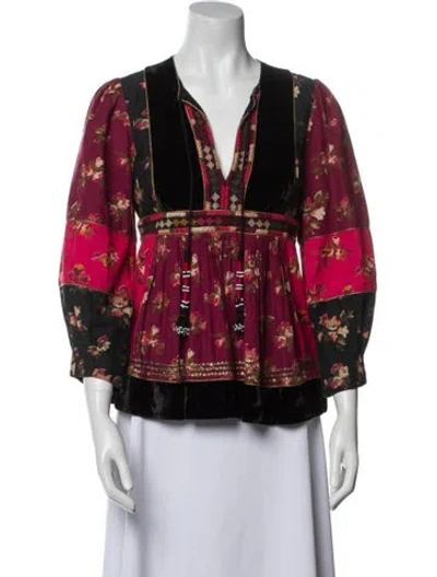 Pre-owned Ulla Johnson Floral Print V-neck Blouse In Red