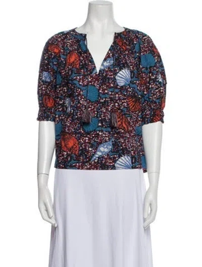 Pre-owned Ulla Johnson Floral Print V-neck Blouse In Red