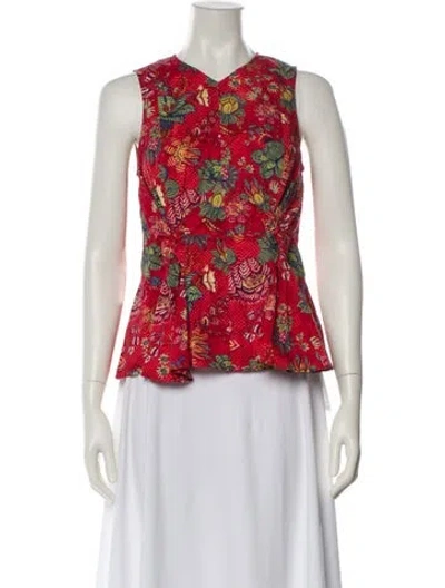 Pre-owned Ulla Johnson Floral Print V-neck Blouse In Red