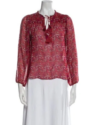 Pre-owned Ulla Johnson Floral Print V-neck Blouse In Red