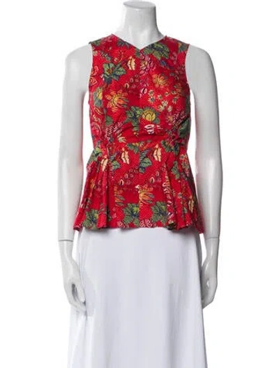 Pre-owned Ulla Johnson Floral Print V-neck Blouse In Red