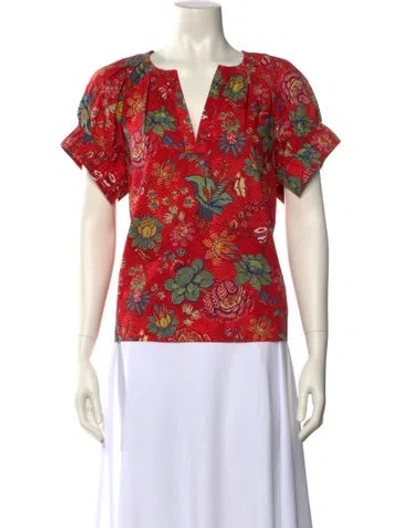 Pre-owned Ulla Johnson Floral Print V-neck Blouse In Red