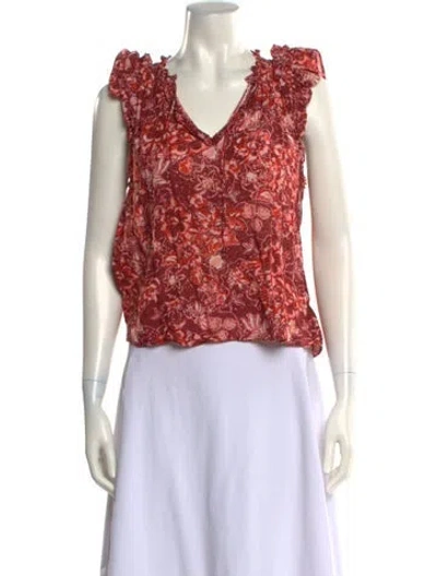 Pre-owned Ulla Johnson Floral Print V-neck Blouse In Red
